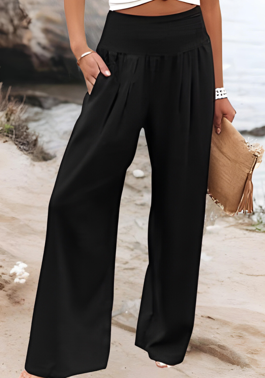 KROHN-E Damen Strand-Hose Wide-Leg Leicht Luftig Sommer