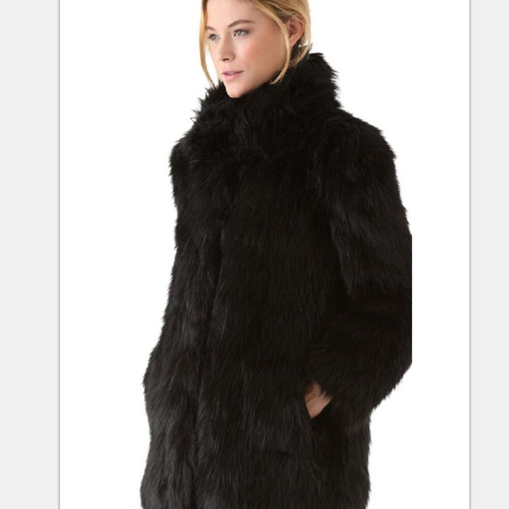 Damen Eleganter Kunstpelz-Mantel mit voluminösem Kragen und praktischen Taschen Krohn-e