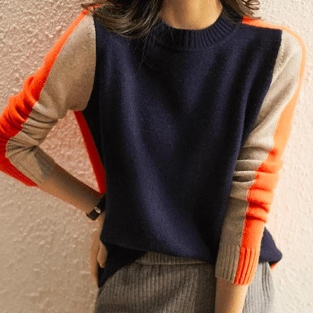 Retro-gestreifter Sweatshirt in Marineblau und Orange von Fudus