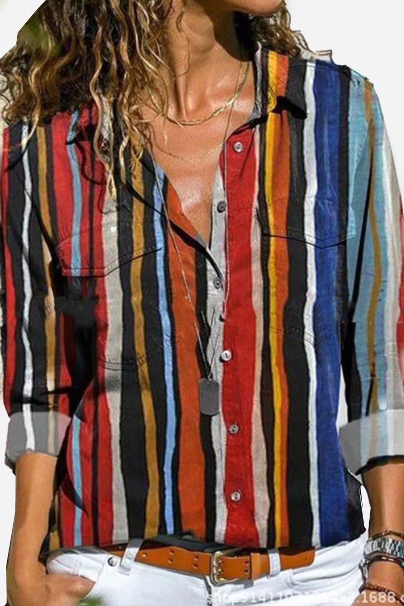 KROHN-E Damen Bluse Gestreift Mehrfarbig