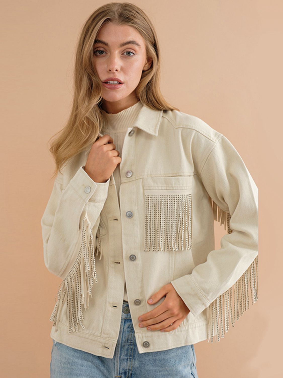Krohn-e | Fransen-Detail Gefallene Schulter Denimjacke