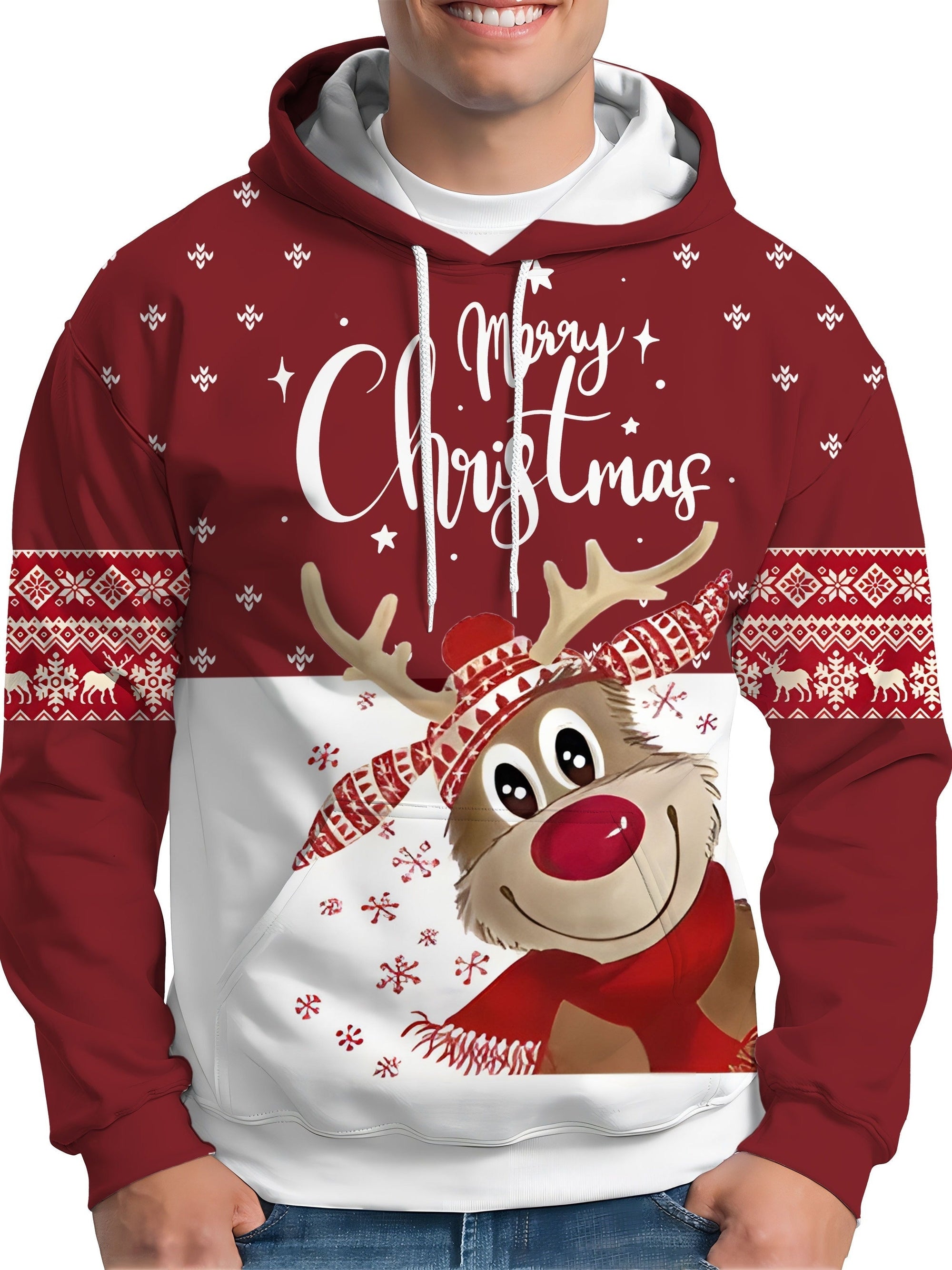 Krohn-e | Hoodie mit Weihnachtsdruck Polyester Frohe Weihnachten Rentier Design