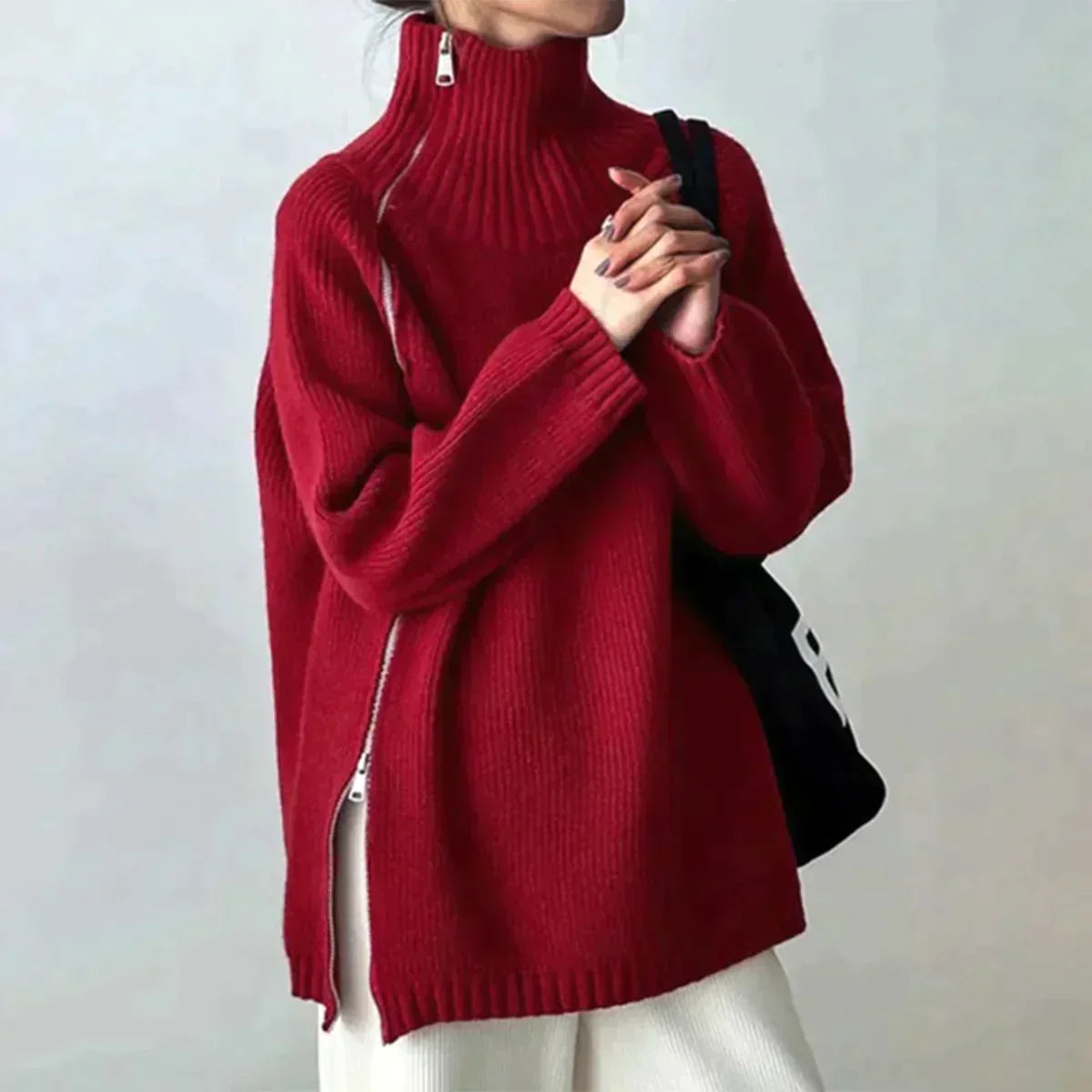 Krohn-e | Roter Pullover mit hohem Halsausschnitt - Krohn-e