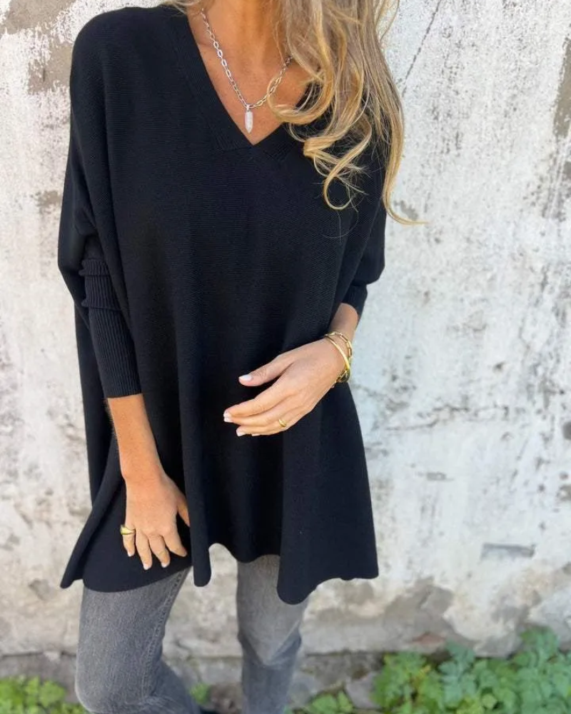 KROHN-E Damen Strick-Top Boho-Stil Oversized Lockerer Schnitt