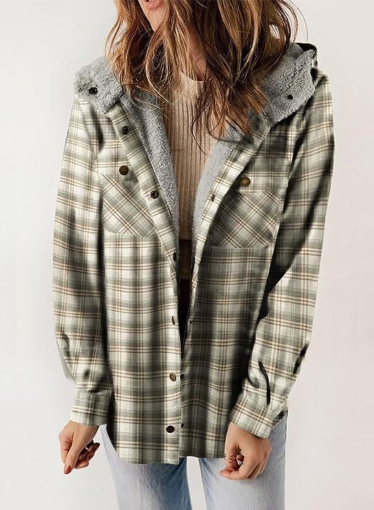 Krohn-e | Plaid Jacke Langarm Schnalle Wolle mit Kapuze
