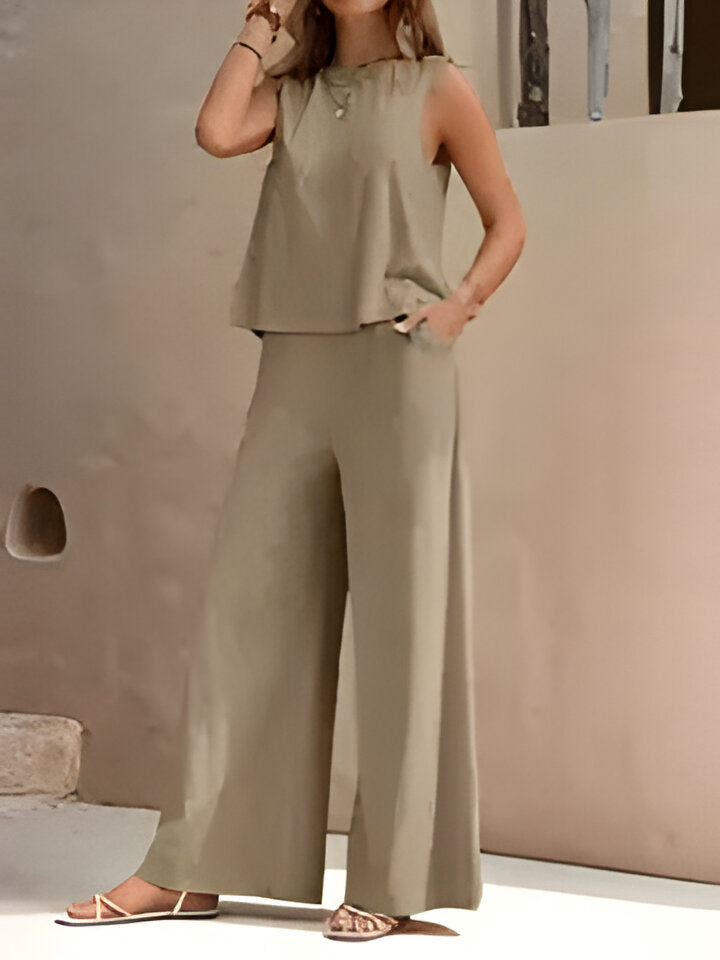 Modisches ärmelloses Oberteil und weit geschnittene Hose für Damen von Fudus