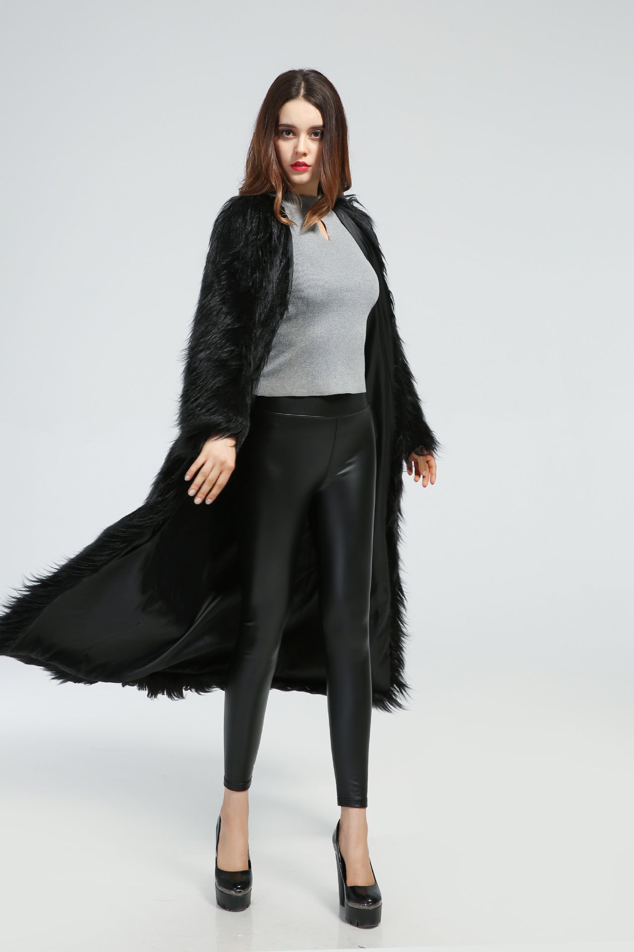 Damen Eleganter Midikleid mit luxuriösem Kunstfell Krohn-e
