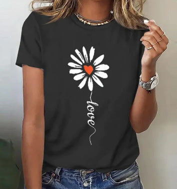 Fudus Damen T-Shirt mit Blumenprint und Rundhals