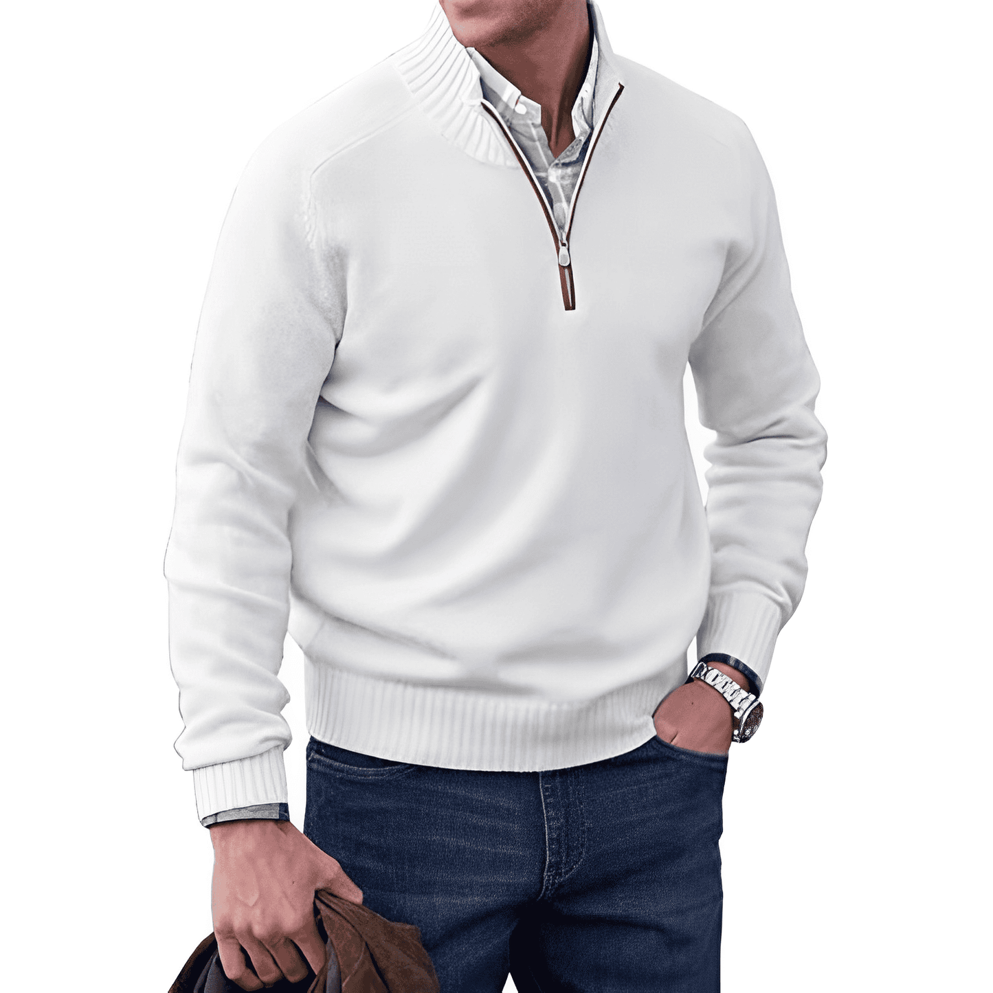 Krohn-e | Klassischer Halb-zip Pullover für Männer Baumwolle Komfortabel und Warm