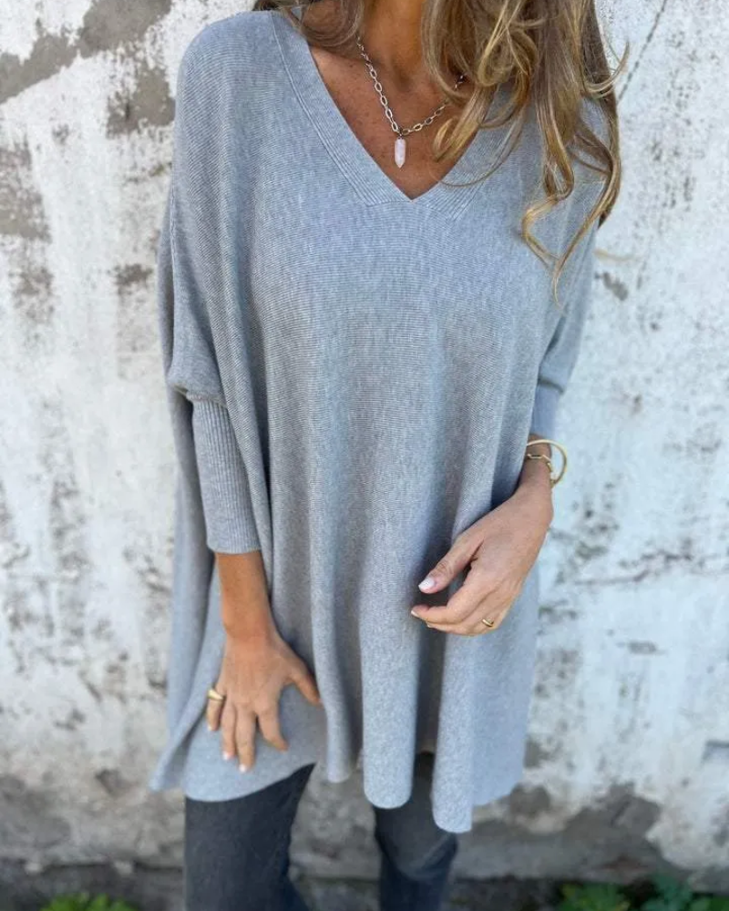 KROHN-E Damen Boho-Strickpullover Oversize Offener Strick Beige Creme