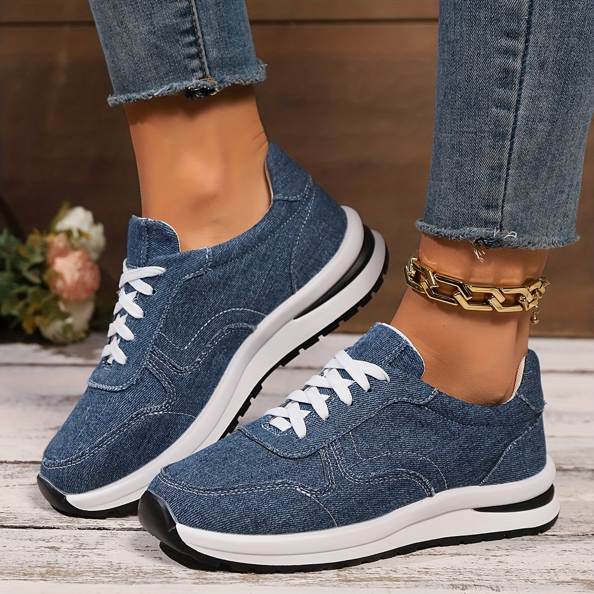 KROHN-E Damen Sneaker Denim Orthopädisch