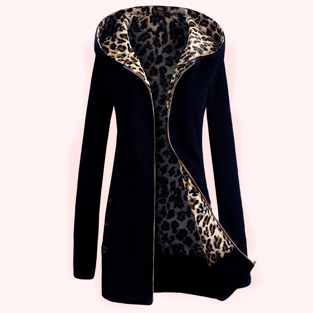 Damen Kapuzenpulloverjacke mit leopardem Innenfutter Krohn-e