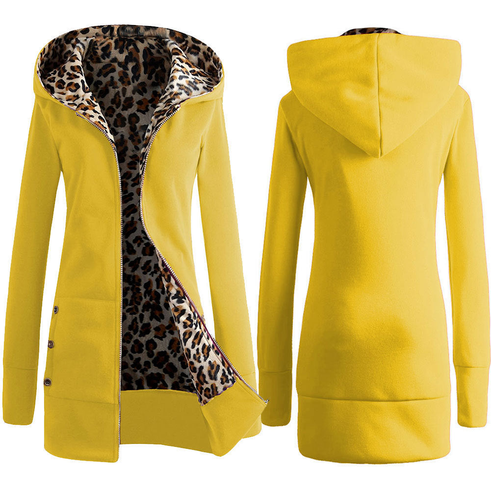 Damen Kapuzenpulloverjacke mit leopardem Innenfutter Krohn-e