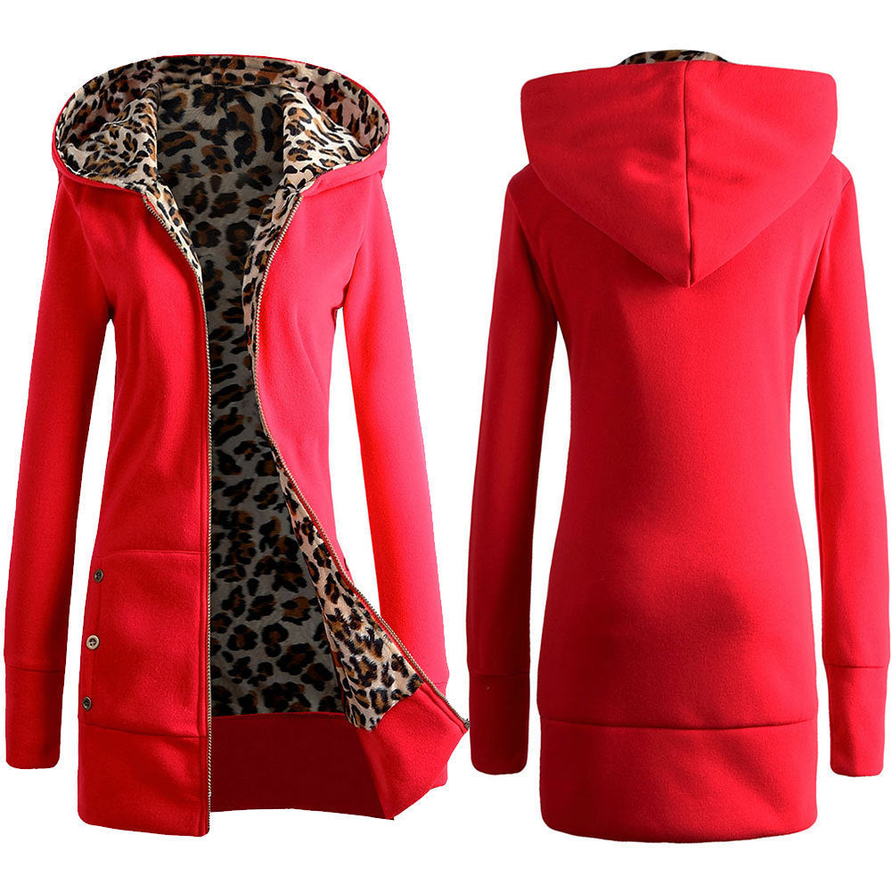 Damen Kapuzenpulloverjacke mit leopardem Innenfutter Krohn-e