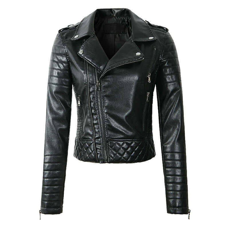 Krohn-e | Damen Kunstleder Bikerjacke mit gesteppten Panels