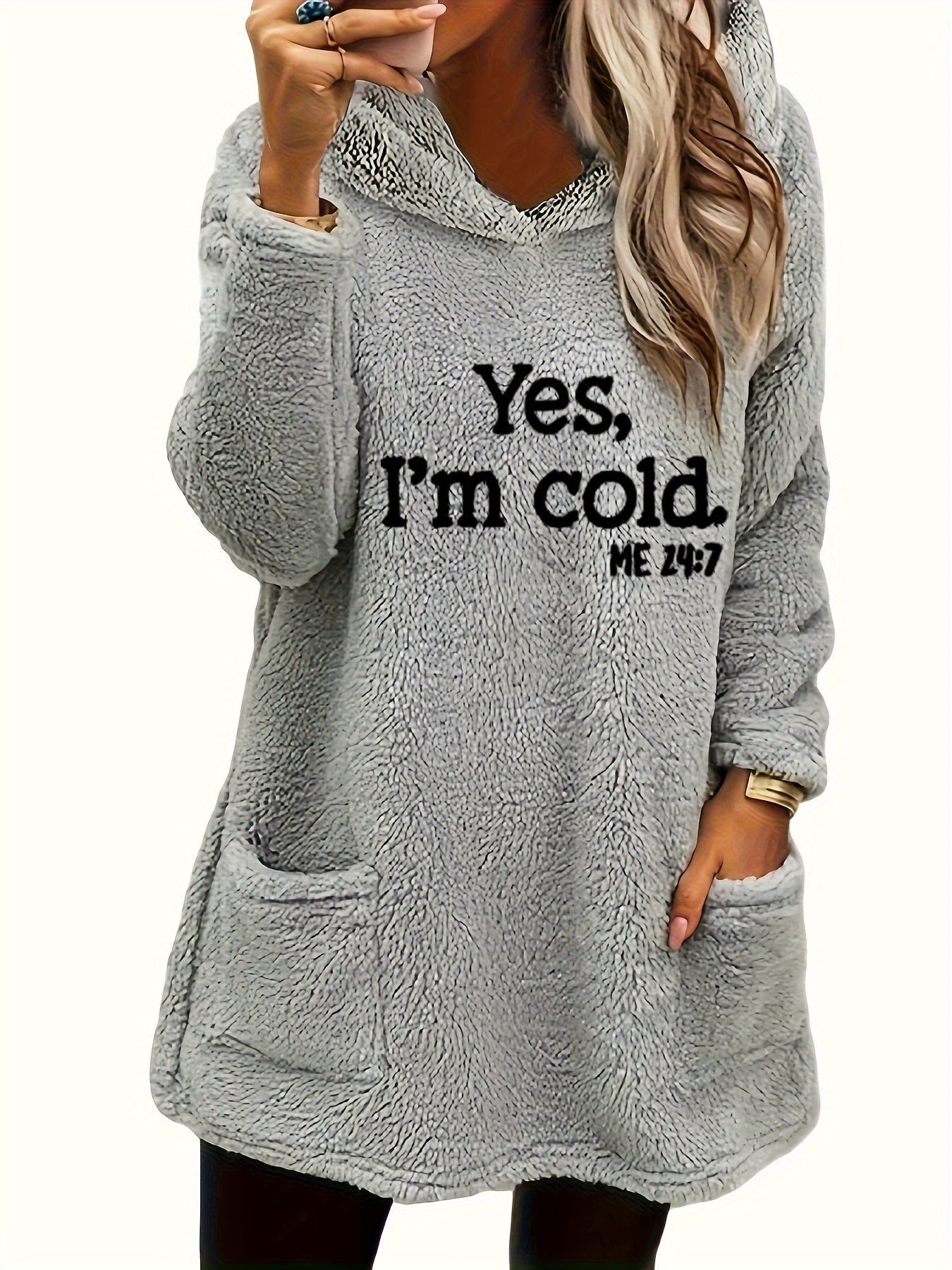 Krohn-e | Langer Hoodie mit Print Fleece Wärme und Komfort
