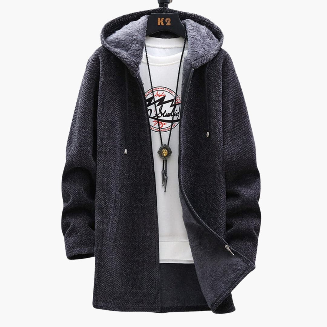 Krohn-e | Lange Kapuzenjacke Weiches Fleecefutter Bequemer Stil