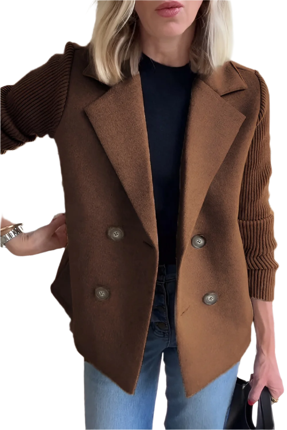 Krohn-e | Damen Blazer aus veganer Wolle mit gestrickten Ärmeln