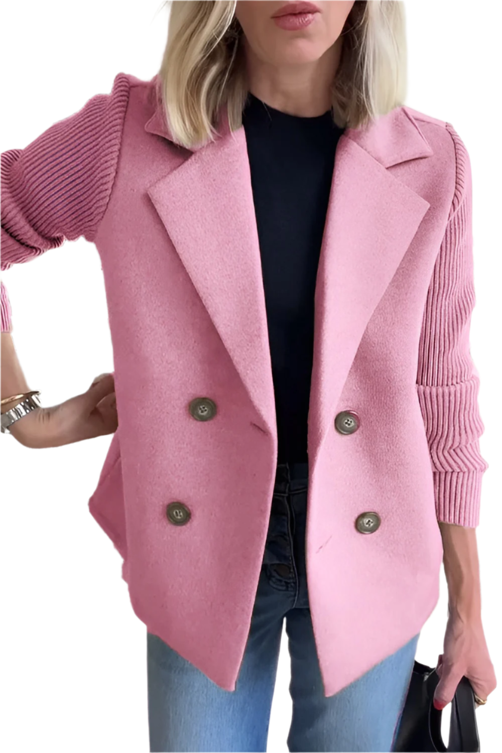 Krohn-e | Damen Blazer aus veganer Wolle mit gestrickten Ärmeln