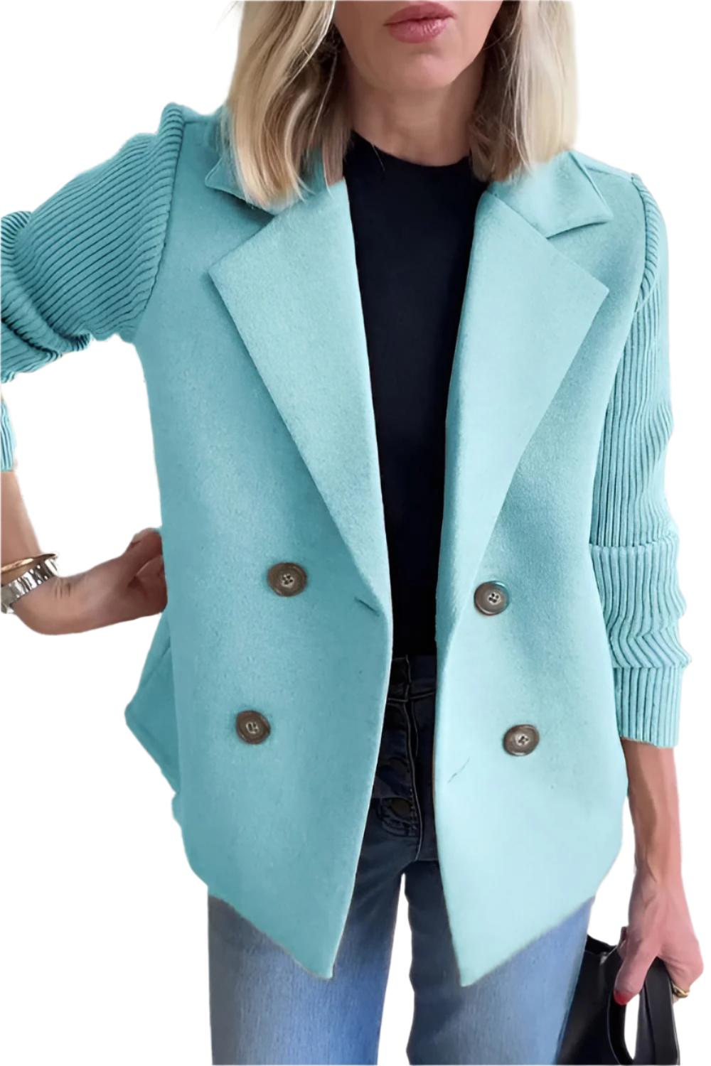 Krohn-e | Damen Blazer aus veganer Wolle mit gestrickten Ärmeln