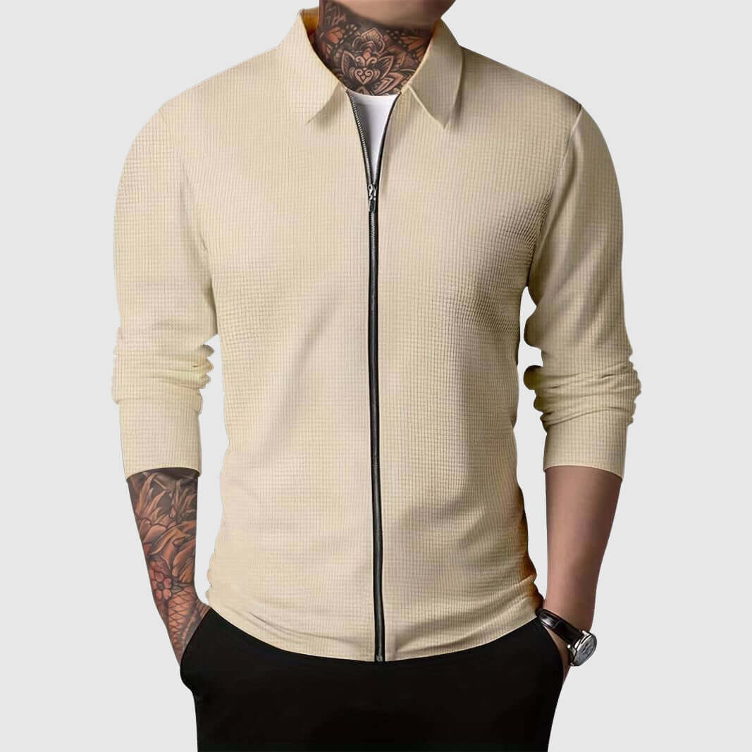 Krohn-e | Herren Waffelstrick Zip-Up Jacke