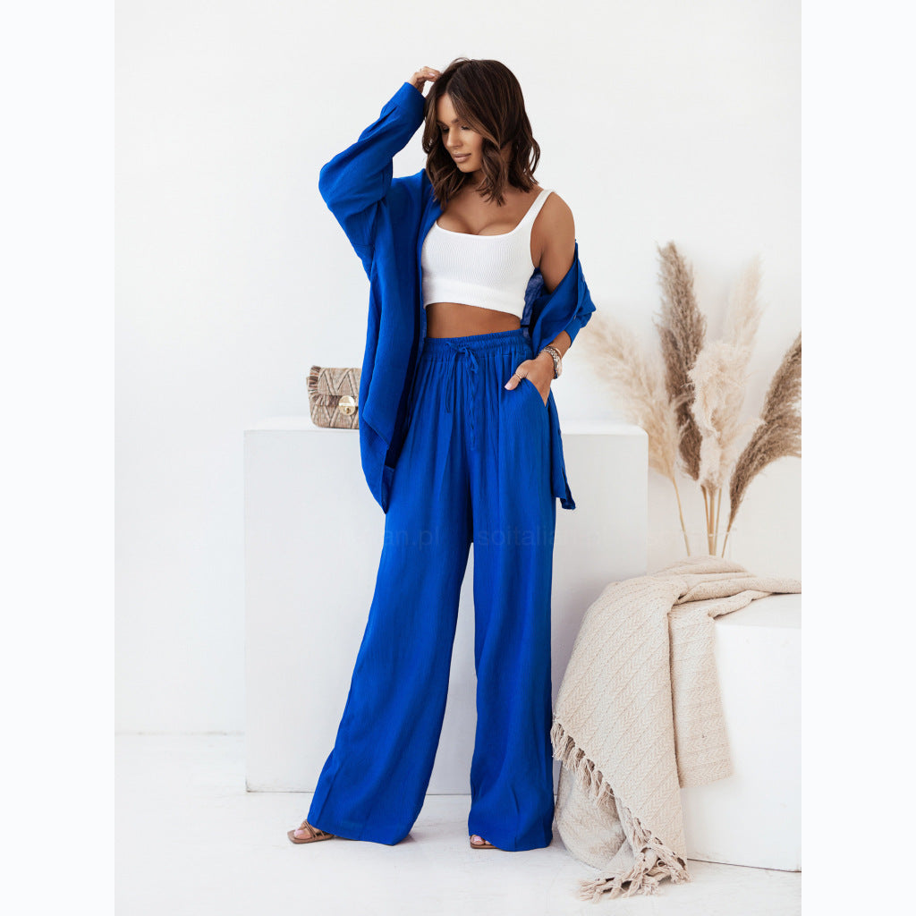 Fudus | Einfarbige Langarm Bluse und Hose im europäischen und amerikanischen Freizeit-Stil