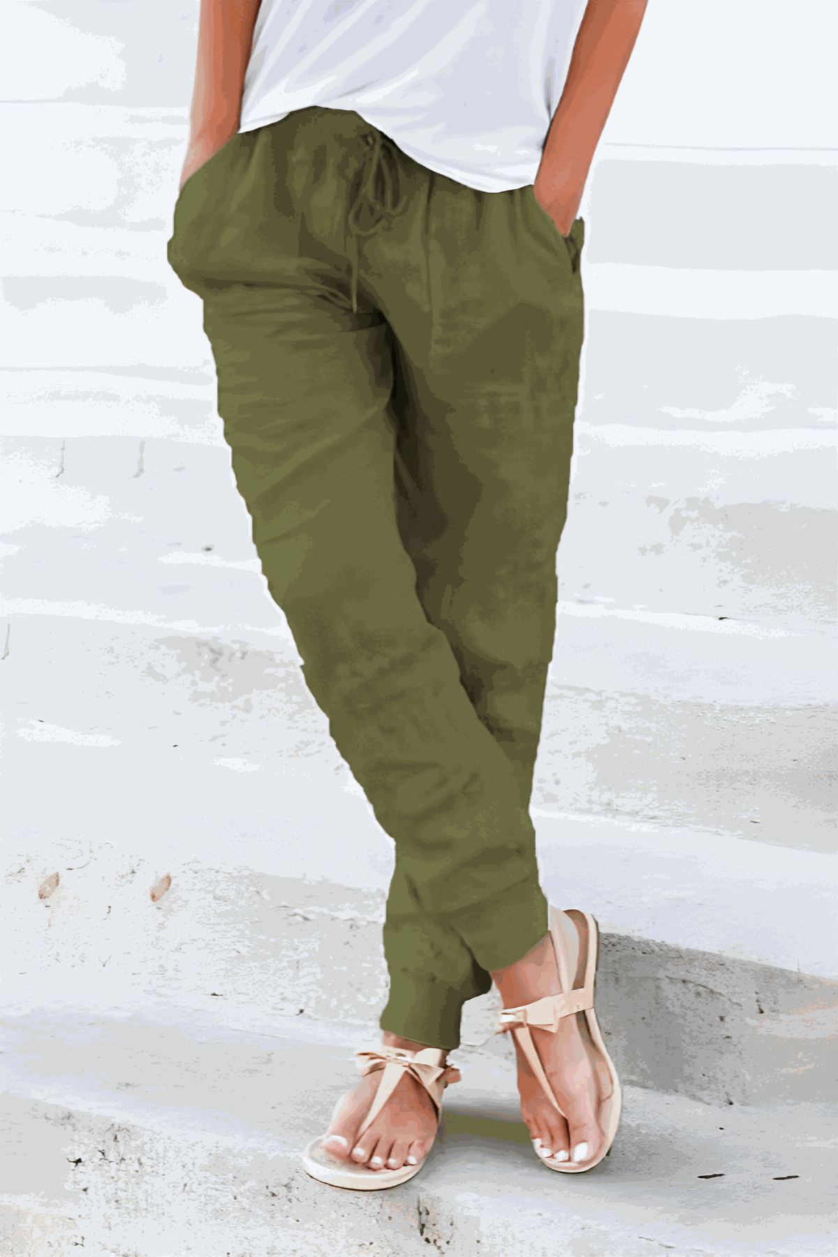 KROHN-E Damen Jogginghose Kordelzug Elastische Bündchen Beige