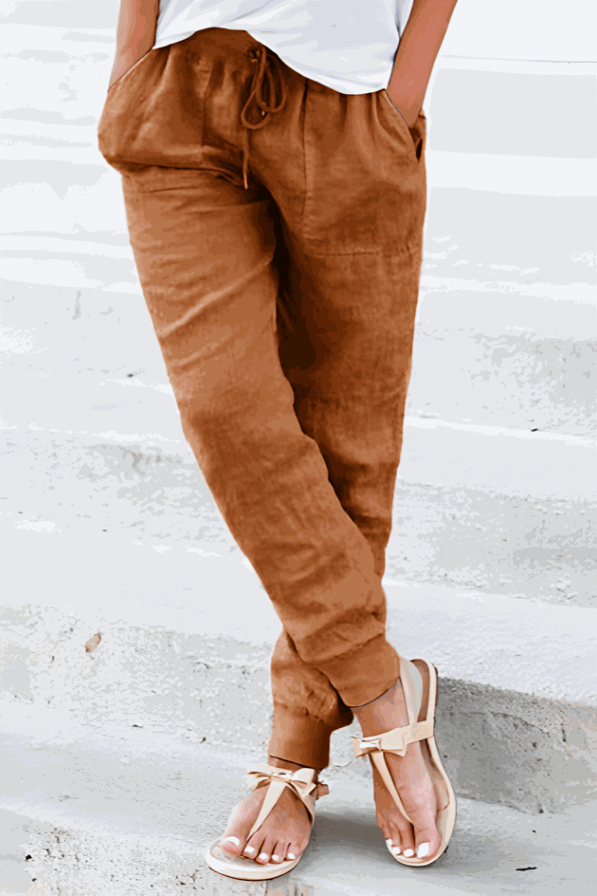 KROHN-E Damen Jogginghose Kordelzug Elastische Bündchen Beige