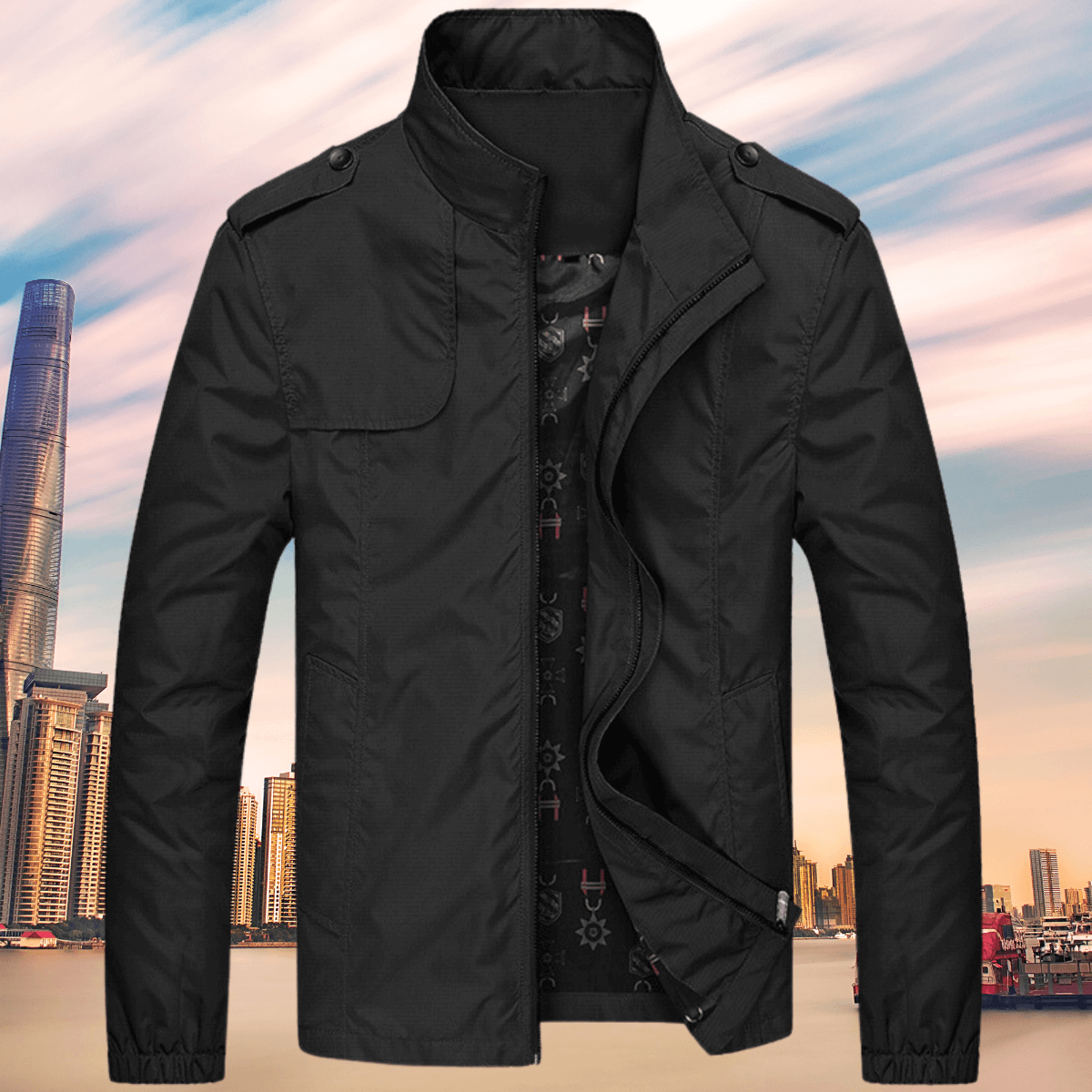 Krohn-e | Herren Herbst Freizeit Oxford Jacke mit Kragen