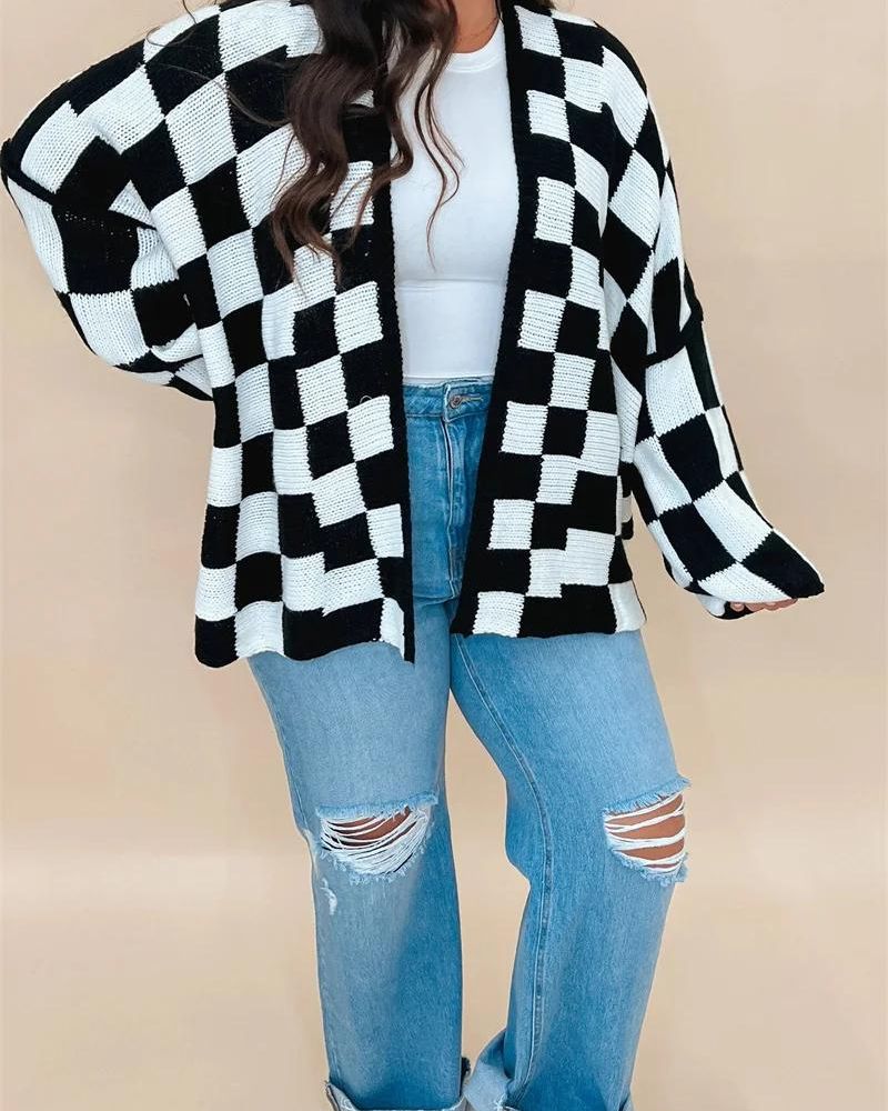 Krohn-e | Übergroße Karierte Strickjacke
