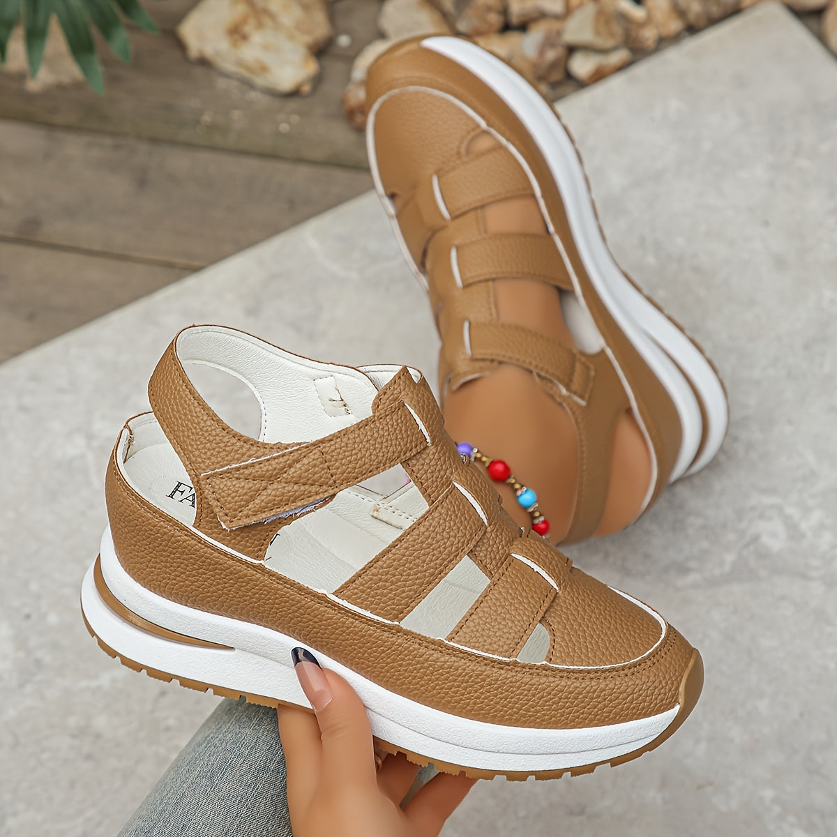 KROHN-E Damen Platform-Sandalen Verstellbar Gepolstert