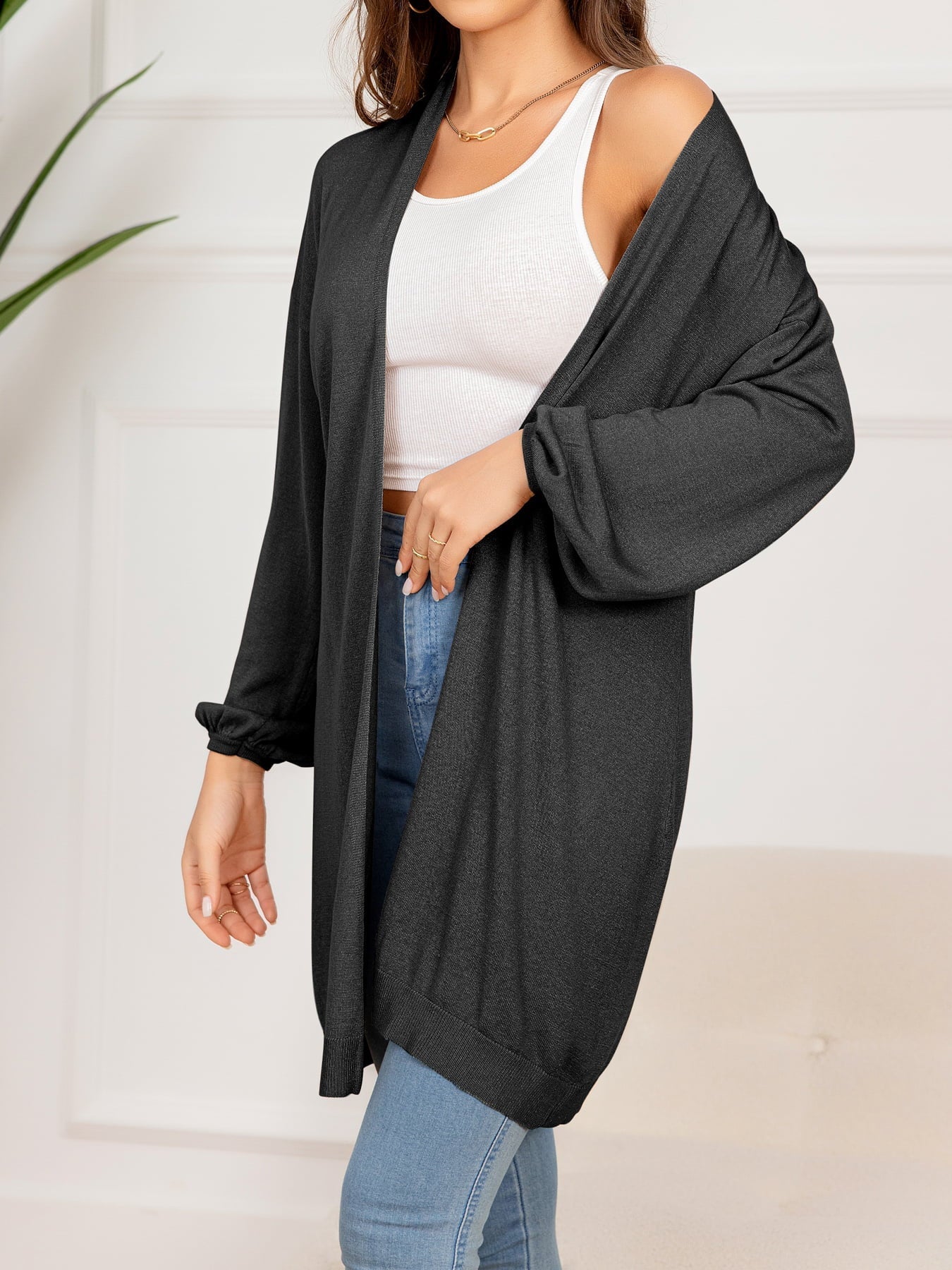 Krohn-e | Gefallen Schulter Offene Front Langarm Cardigan