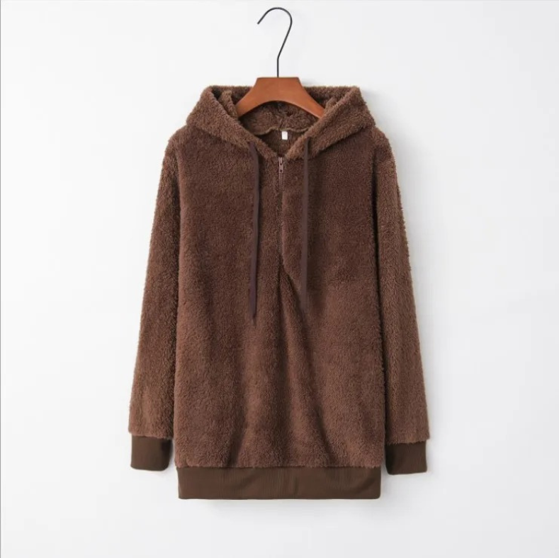Fudus Damen Teddyjacke, großer Fleece Kapuzenpullover mit Kordelzug