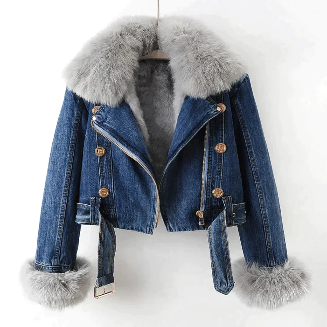 Krohn-e | Elegance Denim &amp; Pelzmantel
