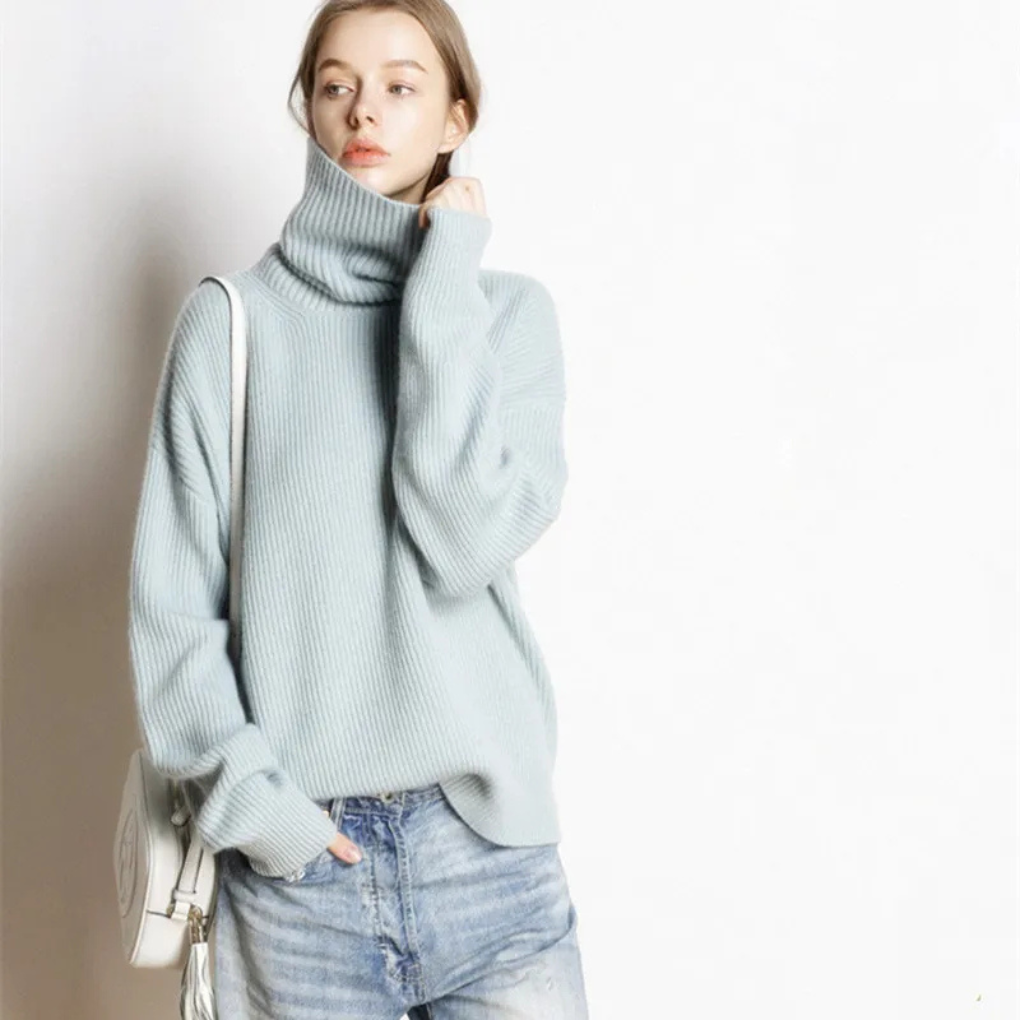 Krohn-e | Pullover - Damen Herbst Oversized Polokragen Pullover