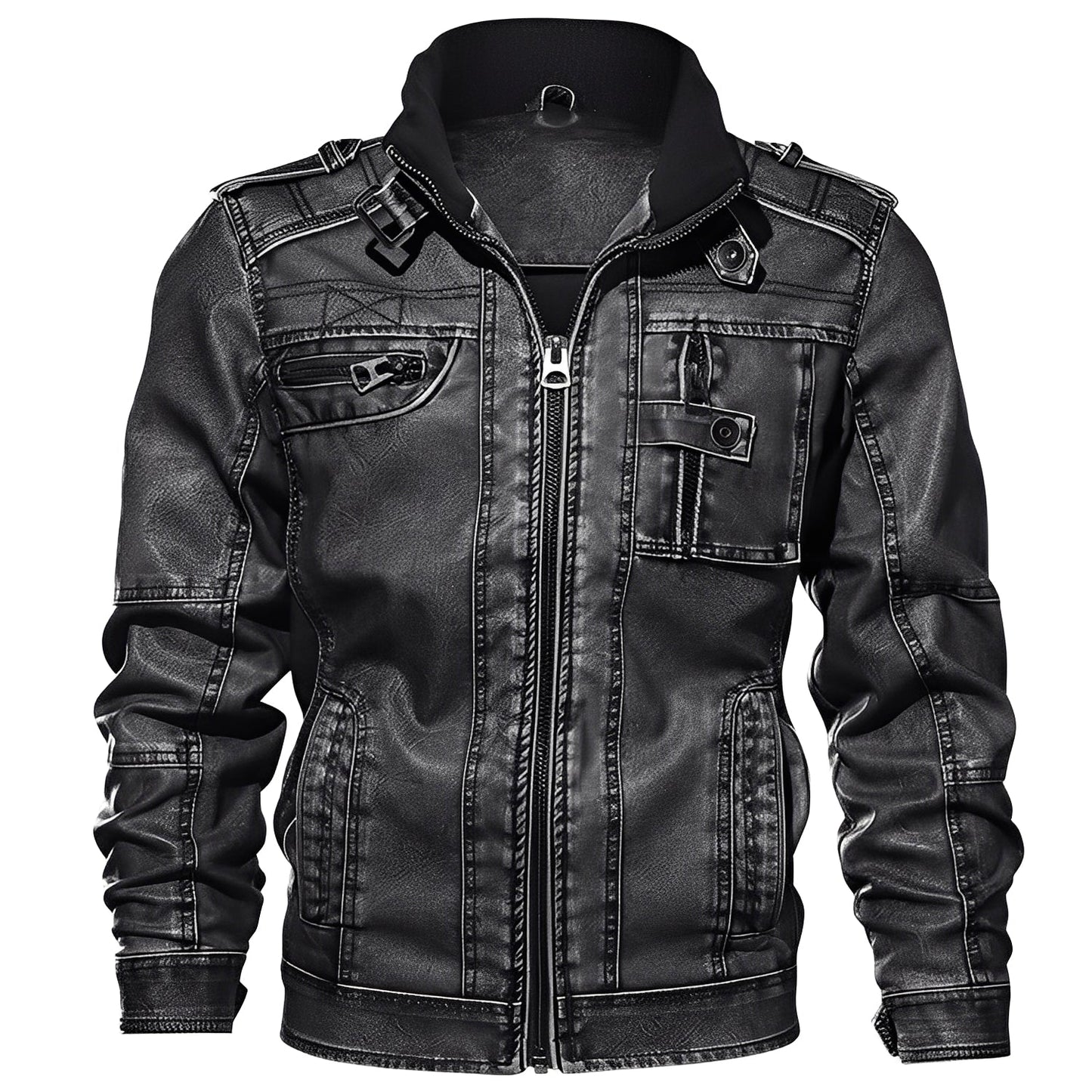 Krohn-e | Klassische Lederjacke mit Taschen für Männer