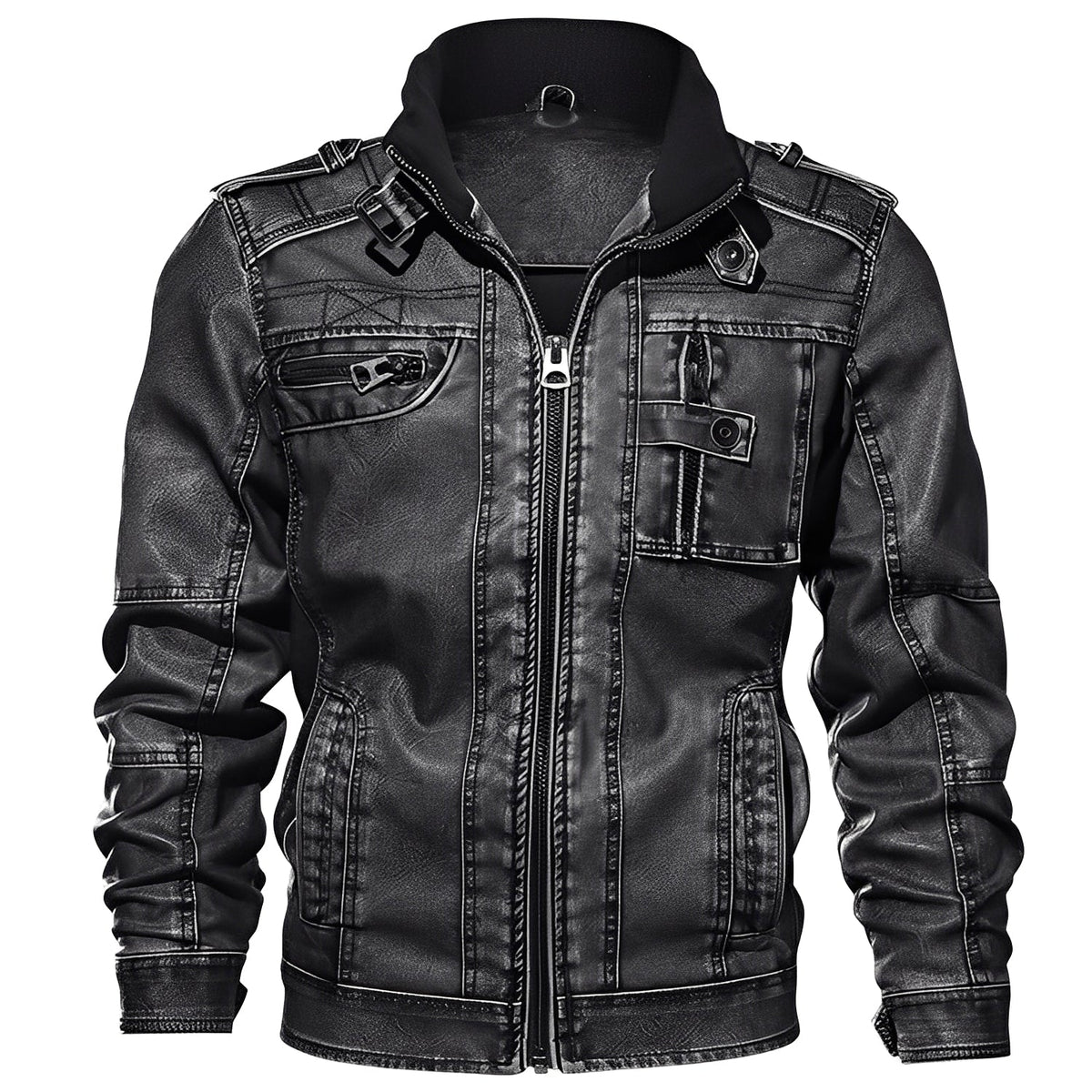 Krohn-e | Klassische Lederjacke mit Taschen für Männer