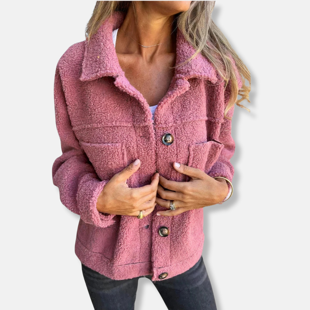 Krohn-e | Sherpa-Jacke - Weiche Flauschige Textur - Lockere Passform - Knopfverschluss und Taschen