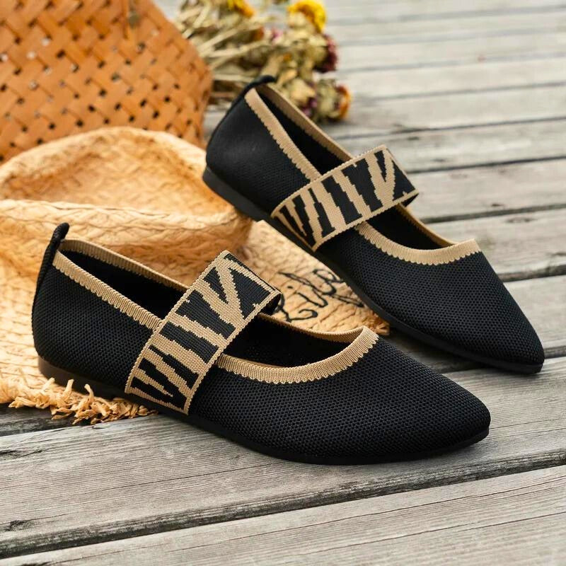 Pippa | Damen Ballerinas Spitz Mary Jane Kariert Komfort Flats