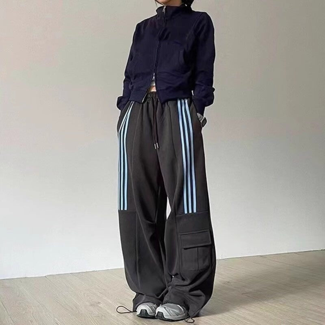 Katies Wide-Leg Striped Cargo Pants - Y2K Style