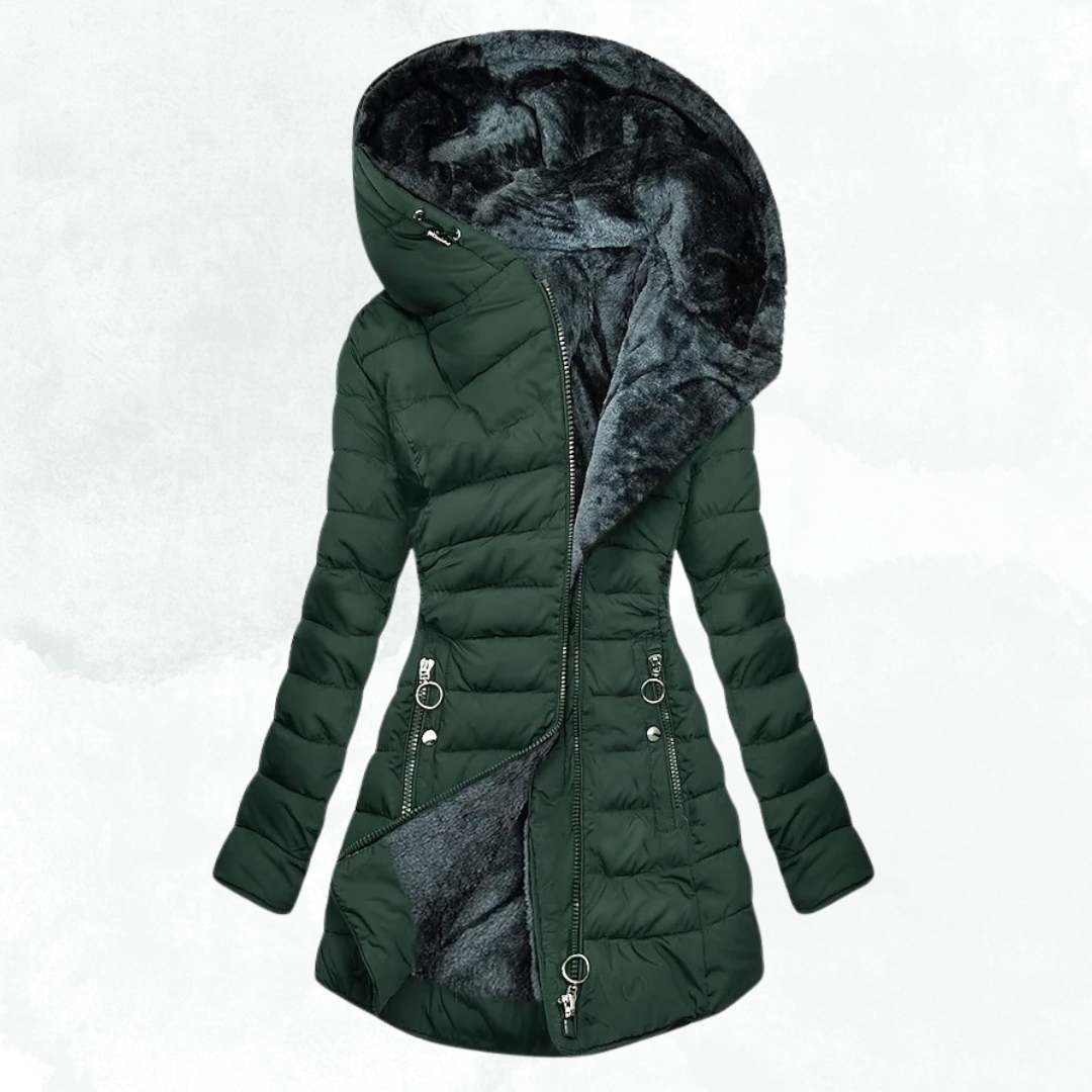 KROHN-E Damen Wintermantel Kunstfell-Futter Elegant Warm