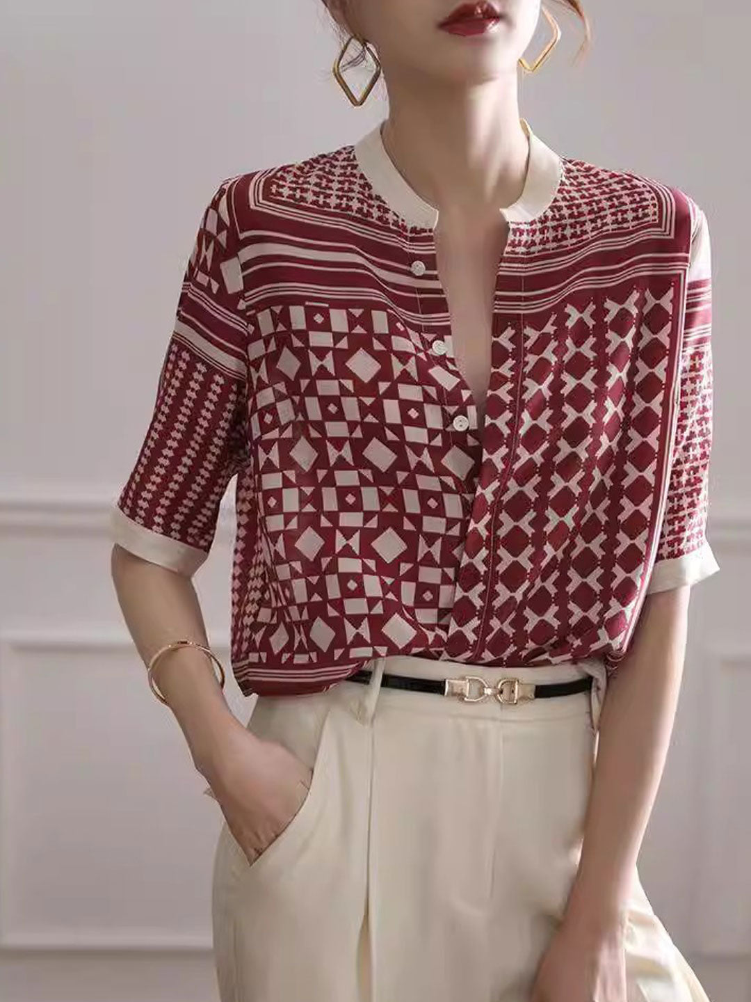 Retro kariertes und gestreiftes Hemd von Fudus