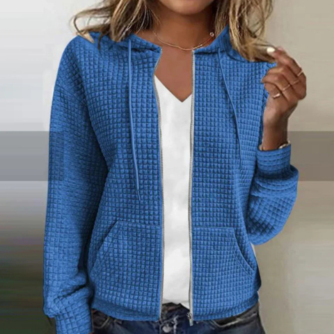 Fudus Damen Kapuzenpullover mit Reißverschluss aus warmem Waffelstoff