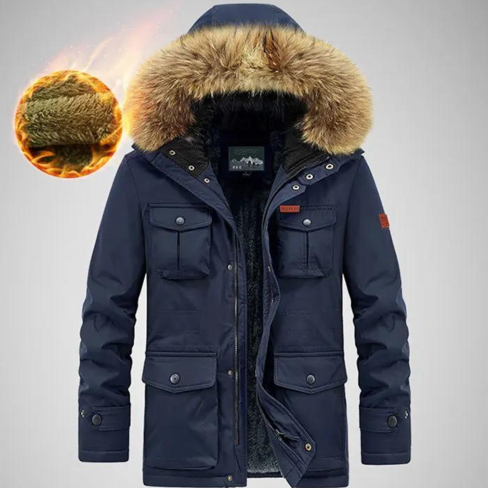 Herren Winterjacke mit Kapuze aus Fell