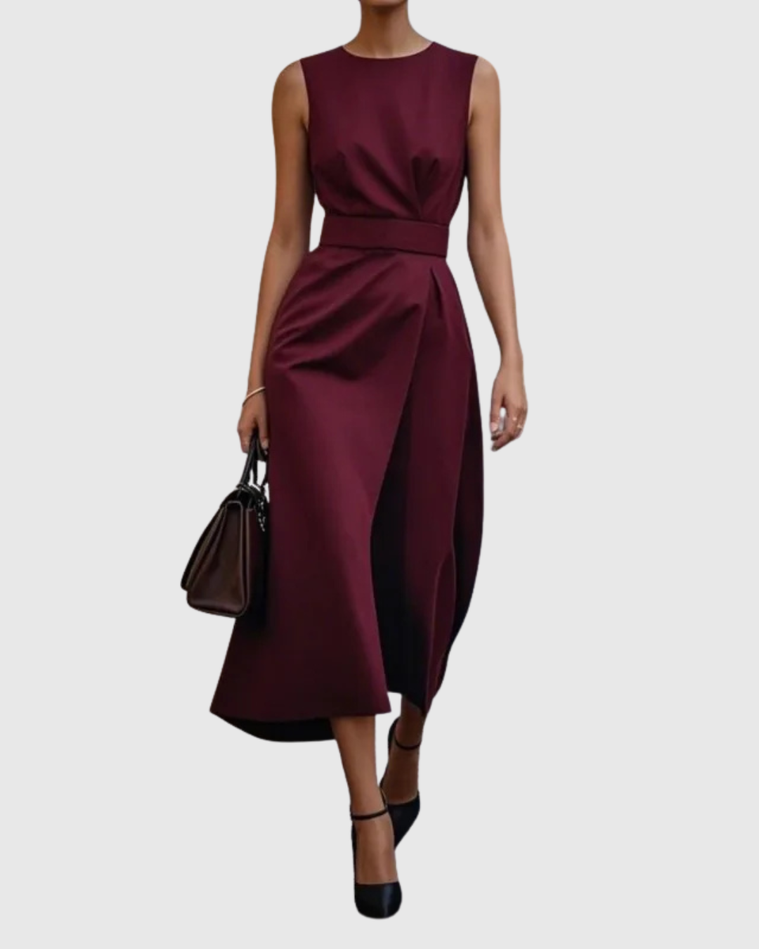 KROHN-E Damen Midi-Kleid Ärmellos Twist-Detail Rostbraun