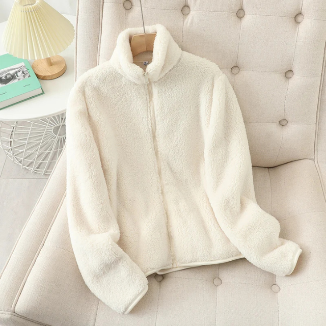 Krohn-e | Weiche Sherpa Zip Up Hohe Kragenjacke, Fleeceweste