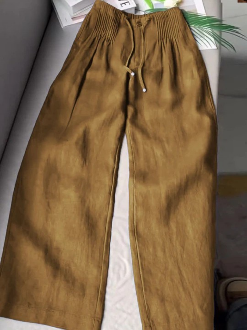 KROHN-E Damen Wide-Leg Hose Elastikbund Leicht Fließend Entspannt