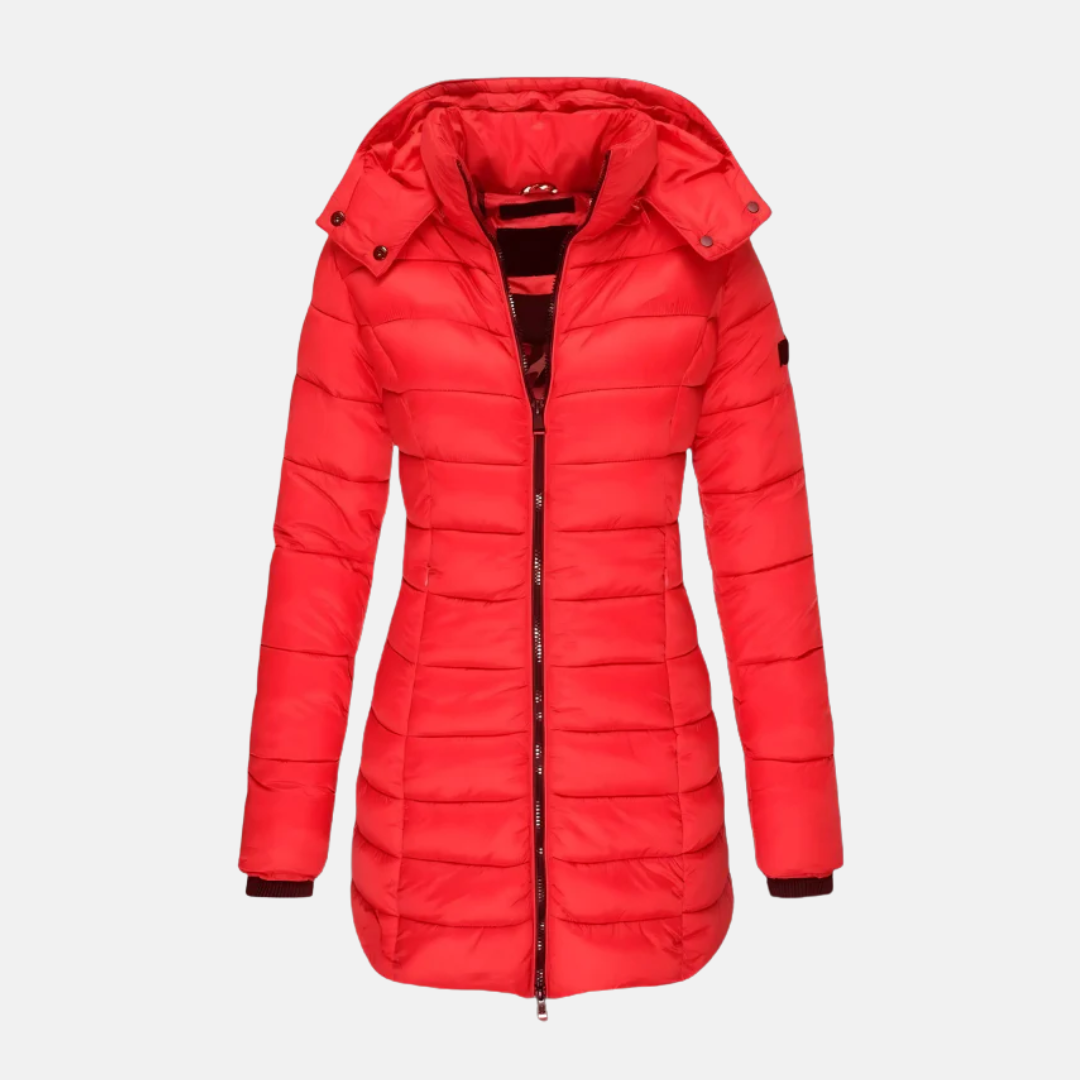 Krohn-e | Pufferjacke - Slim Fit - Gepolstert - Mittellang - Mit Kapuze und Rippbündchen