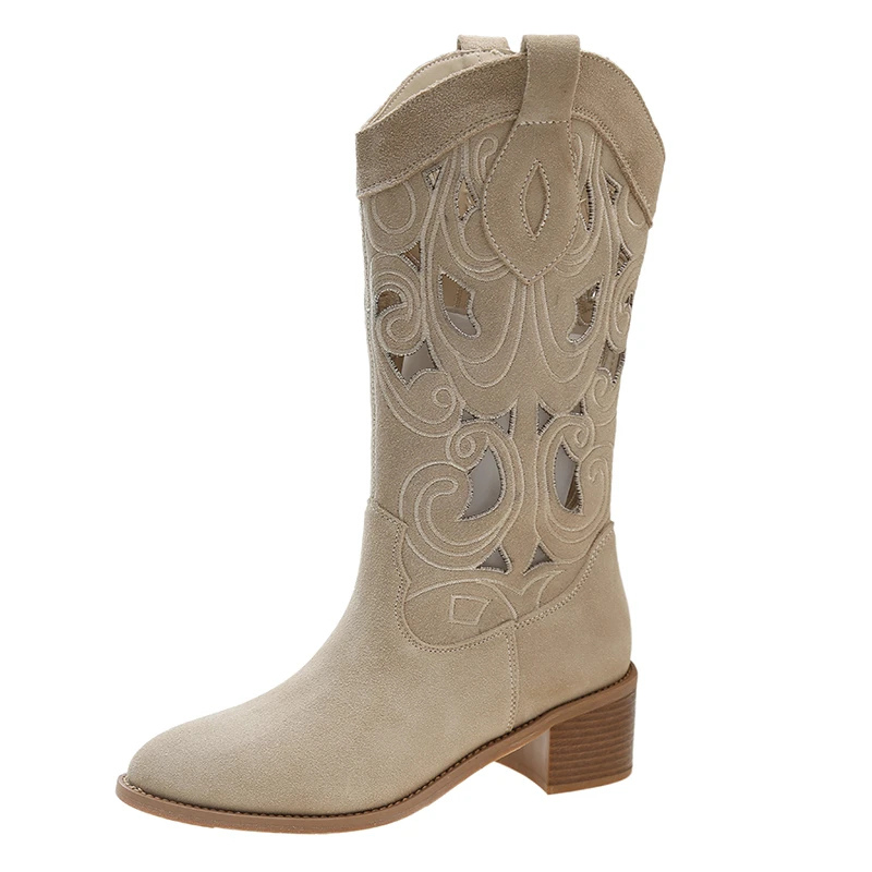 Krohn-e | Stylische Wildleder Western Cowboy Stiefel mit Ausschnitten