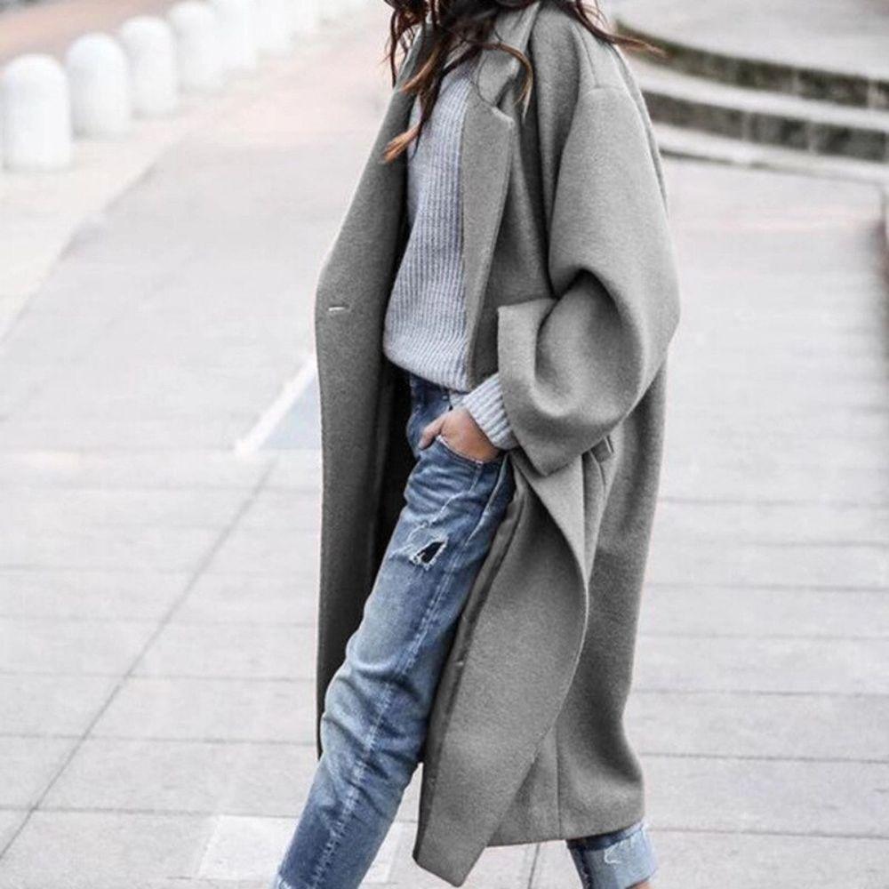 Krohn-e | Langer Mantel - Wollmischung - Oversized Passform - Offene Vorderseite - Lässiger Look